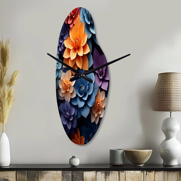 Orange Blue Abstract Still Life's II - Asymmetric Metal Wall Clock